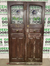 1930S DOUBLE FRONT DOORS FRENCH EXTERNAL EXTERIOR HARDWOOD STAINED GLASS 1920S