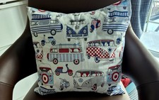 Two VW Camper Van And Bike Patterned Cushions VGC