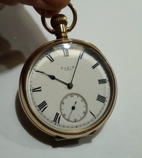 1920 Elgin Open Faced Pocket Watch In AWC Co. Goldfilled Case