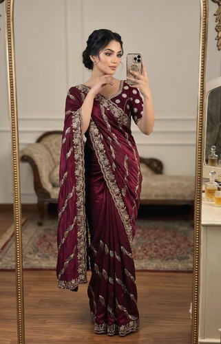 Wine color designer saree - wine,