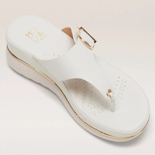 QVC - Moda in Pelle Jesse Leather Wedge Toe Post Sandal.  Cream. Size 8