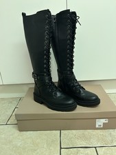 Carvela Boulder High Knee Length Tall Boots Black Buckles Lace-up 7 40 RRP£179