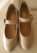 Hotter Velatta Size 4 5 Beige Leather Mary Jane Low Heel Shoes.