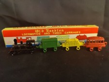 Old Fashion Locomotive and Three Carriages Hand Painted 50's Japan Toy Train