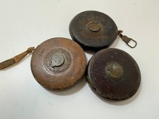 Chesterman and Rabone Measuring Tapes x 3 Leather Case 66ft Vintage
