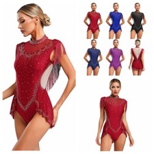 UK Women's Sparkle Gymnastics Leotard Fringe Jazz Dance Bodysuit Skating Costume