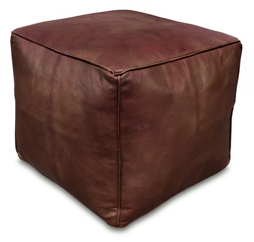 Square moroccan leather pouf - moroccan,