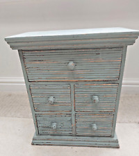 Vintage pale blue painted 5 Drawer Wooden Storage drawers, small jewellery chest