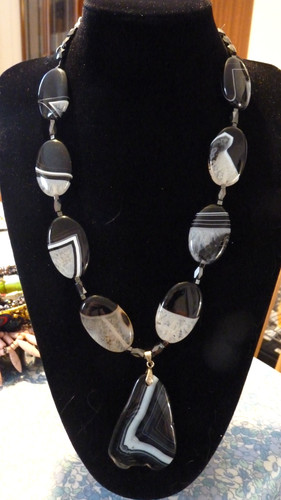 Banded black agate necklace - agate,
