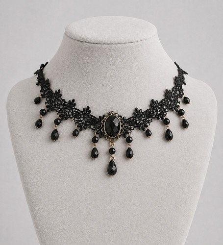 Gothic black lace choker - black,