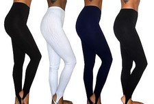 WOMENS BLACK NAVY KHAKI BROWN WHITE STIRRUP LEGGINGS UK 6 - 28  FULL LONG X LONG