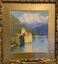 STUNNING MIXED MEDIA PAINTING 19TH CENTERY IN GOLD GILT FRAME