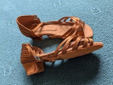 Women's Bronze Satin Latin Dance Shoes Soft Suede Sole - Strappy Low Heel 37