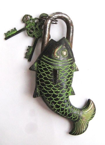 Fish lock padlock brass key - lock,