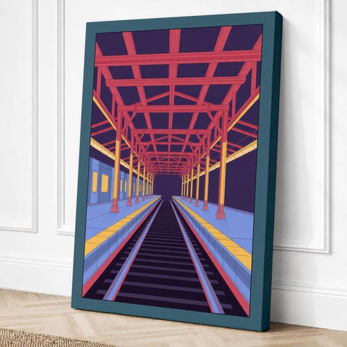 Neon station platform - station, retro
