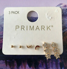 PRIMARK GOLD MOON SPARKLY STAR STUD EARRINGS PACK OF 3 PCS ♡♡♡