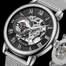 Forsining Mechanical Watch Steampunk Sports Stainless Steel Wind up Mens Watches