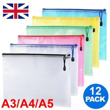 12X A3/4/5 Plastic Wallet Document Zip Lock Bags PVC Pockets With Zipper Storage