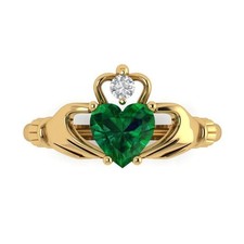 2ct Heart Emerald Diamond Irish Claddagh Anniversary Ring 14k Yellow Gold Finish