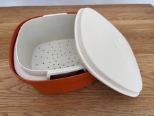 Tupperware Multi Use Server  Salad Storage Container Orange Cream Vintage.