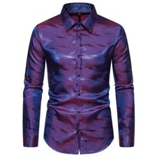 Men Shiny Shirt Button Blouse