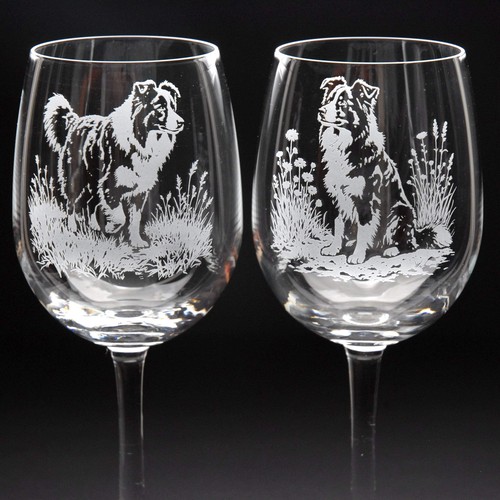 Border collie dog crystal wine - border,