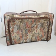 80's Vintage Marks and Spencer M&S Brown Tapestry Style Suitcase Retro Luggage