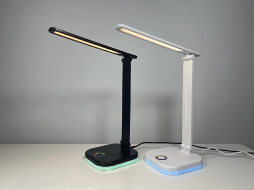 Foldable white led desk - white,