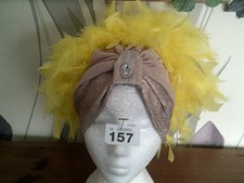 Cream/Gold Turban  with  yellow feathers ONE SIZE