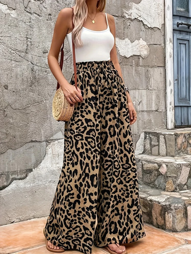 Women leopard print wide leg - print,