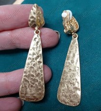 CLIP ON 6cm Long Hammered DROP
