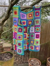 Handmade crochet Granny Squares Multicoloured Long Waistcoat Jacket Charity Sale
