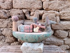 Ancient Egyptian Wooden Funeral Boat Model with Anubis Head and Rowing Figure