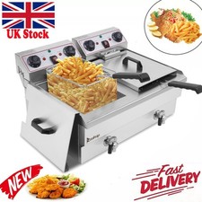 24L 6000W Commercial Electric Deep Fryer Twin Dual Tank Stainless Steel UK