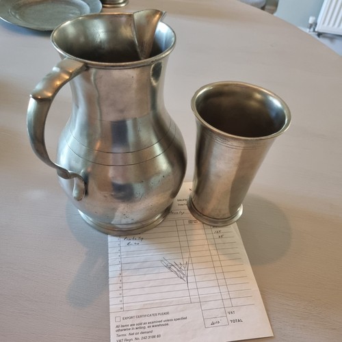 Pewter jug and - pewter, beaker
