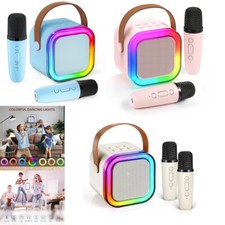 Mini Karaoke Machine Kids with 2 Microphone Portable Bluetooth Speaker with LED