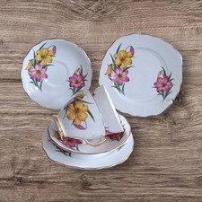 Vintage Crown Regent Lillie Pattern Two Cups, Saucers, and Plates