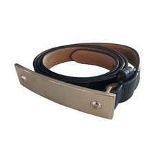 Mulberry black genuine leather slim belt 85/34 gold plate large women