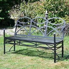 Deluxe Midnight Black Wrought Iron Triple-Arched Four-Seater Garden Bench