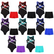 Kids Boys Gymnastics Uniatrd Skating Dance Leotard with Sport Shorts 2 Piece Set