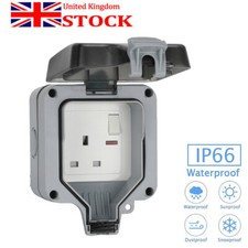 Waterproof Single Socket Switched 1 Gang 13A Storm Outdoor Garden Use Lock Holes