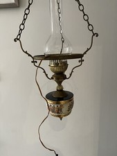 Antique Glass Oil Lamp Look Greek Victorian Ceiling Light Hanging Pendant 