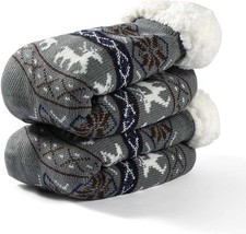 Christmas Men Anti Slip Winter Socks Warm Thick Fleece Lined Patterned Slippers