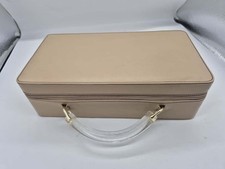 ESTEE LAUDER MAKE UP CARRY CASE BEIGE WITH CLEAR LUCITE HANDLE VINTAGE