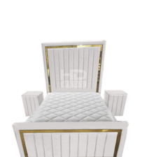 Plush Velvet Milan Panel Bed With Ottoman Gas Lift Storage On Sale !!!