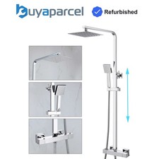 Square Thermostatic Mixer Shower Set - Dual Control Twin Head Ultra Thin Chrome