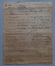 Vintage Royal Navy Train Pass dated 1927