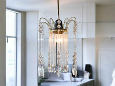 Gold Metal Pendant Shade With Glass Rod Droplets