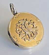 ANTIQUE EDWARDIAN SILVER GILT PHOTO & HAIR AESTHETIC BIRDS LOCKET PENDANT c1906