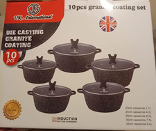 10Pieces Kitchen Pots Set Nonstick Cookware Set Granite Coated with Lids,Bnwt
